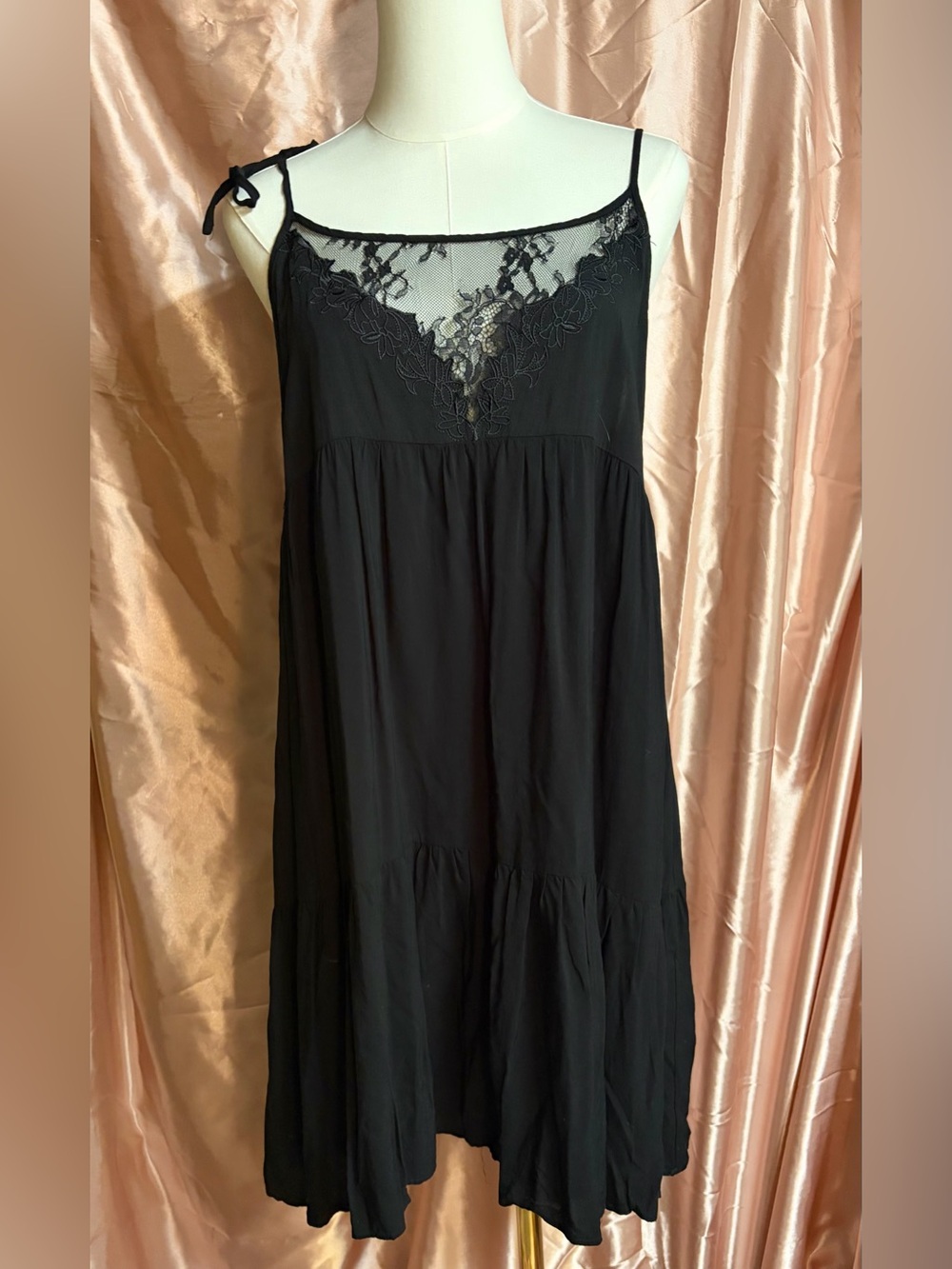 NATURAL LIFE Black Lace-Trim Mini Slip Dress